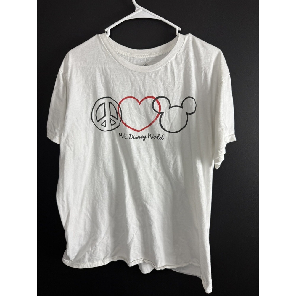 Disney TShirt Peace Love Mickey Mouse White Size 2XL‎ Graphic Tee - Picture 2 of 4